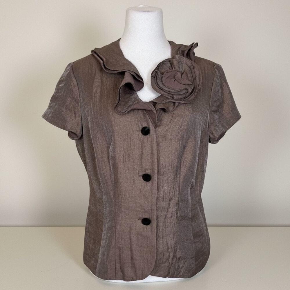 Adrianna Papell Mauve Ruffled Evening Jacket Ruffles Rose Formal 12P EUC
